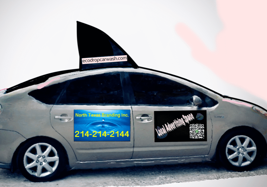 Mobile Advertising with Eco Drop Car Wash meg shark-prius mobile detailing vehicle billboard advertisement